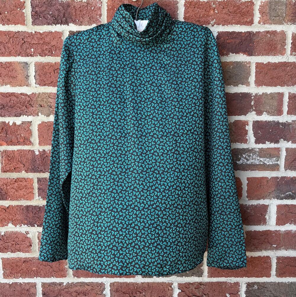 Kasper For A.S.L. Teal Microfloral High Neck Blouse Size 10
